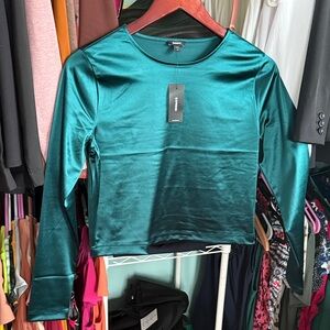 Express Teal Satin Long Sleeve Blouse